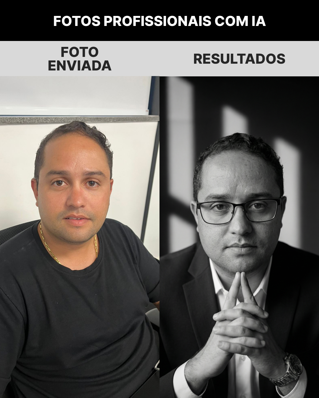 Resultado real: selfie transformada em foto profissional com IA